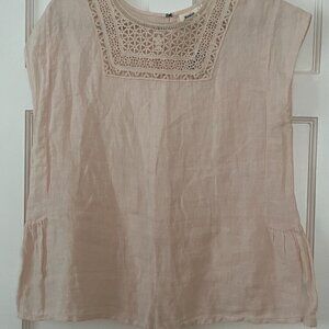 Hartford Embroidered Blush Linen Top Size S NWT